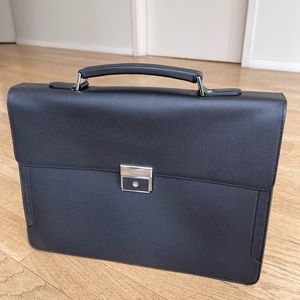 Longchamp black leather briefcase.